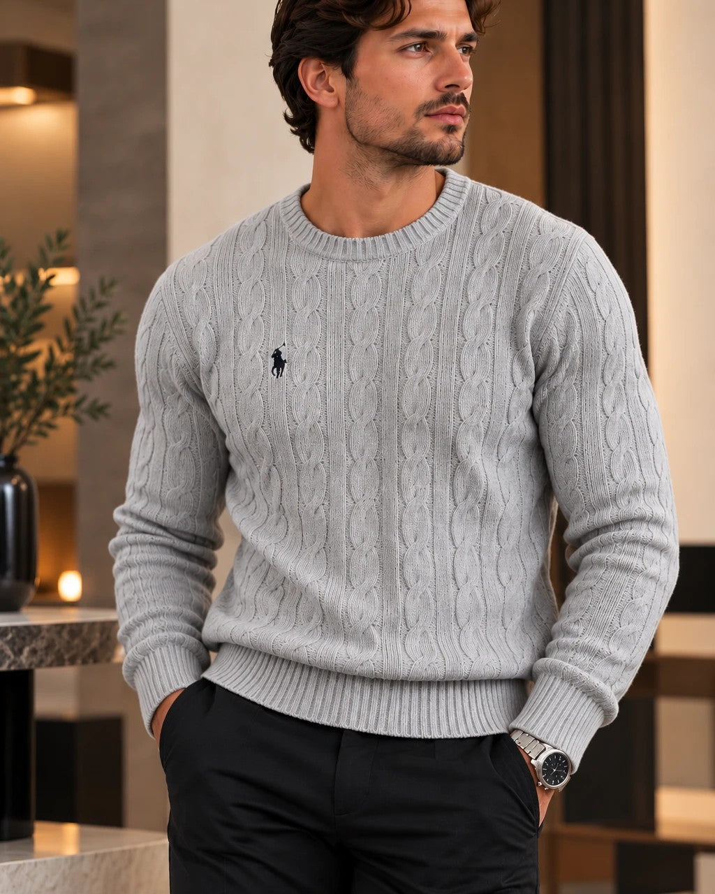 Pull torsadé Gris clair