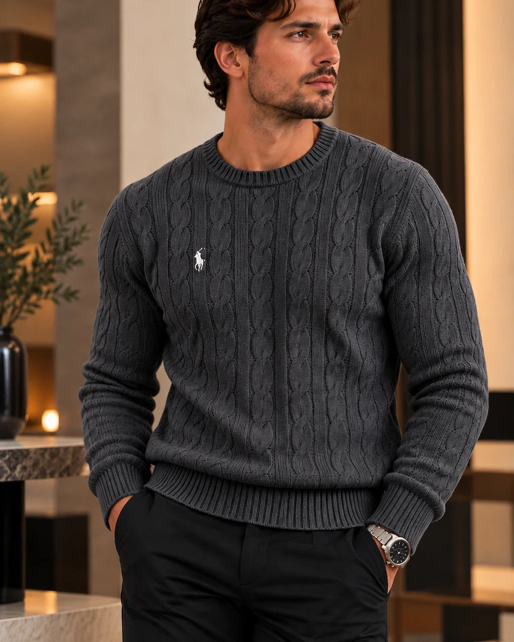 Pull torsadé Gris foncé