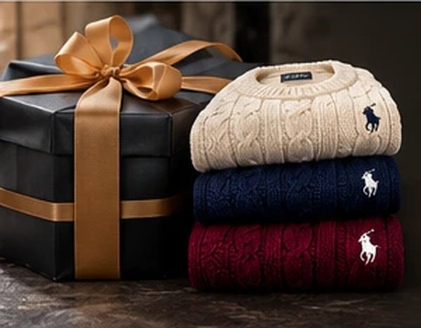 Trois pulls torsadés emballés en cadeau