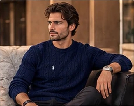 Pull torsadé bleu marine